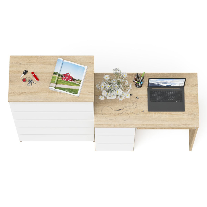 Домашние кабинеты, Комод высокий Мори МК700 5-ть ящиков и стол компьютерный Мори МС-6 левый