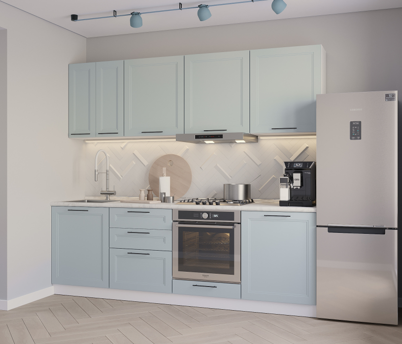 Кухонные гарнитуры, Кухонный гарнитур встроенный дух.шкаф Регина Белый/МДФ Modern Серый 2,4 м