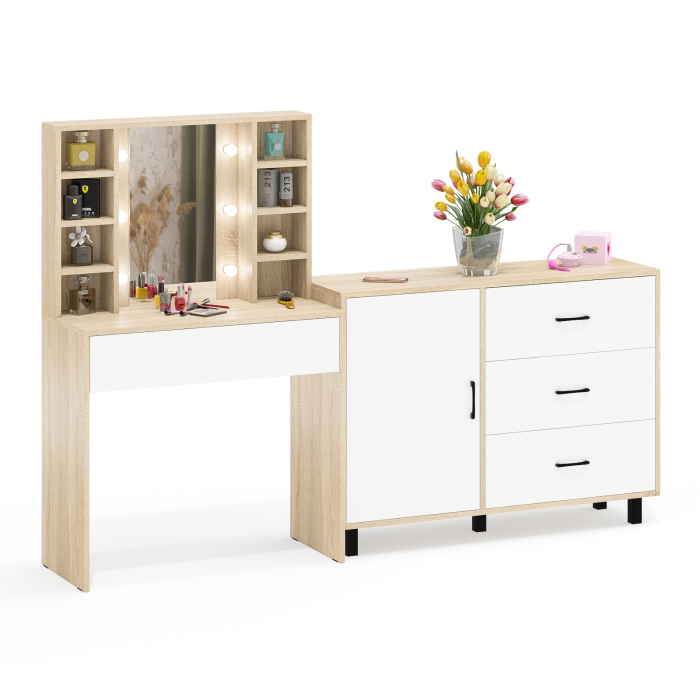 Туалетные столики, Туалетный столик с подсветкой 115 и комод с дверкой и 3-мя ящиками 122-1204
