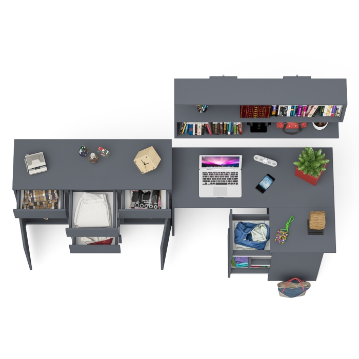 Домашние кабинеты, Угловой стол компьютерный Мори МС-16 правый с комодом МК1200.4 и открытой книжной полкой