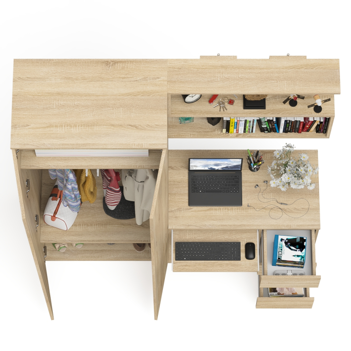 Домашние кабинеты, Шкаф двудверный Мори МШ800.1 с письменным столом МС-6 правый и навесной полокой