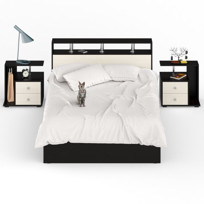 Спальные гарнитуры, Кровать Камелия 1400 с двумя прикроватными тумбами