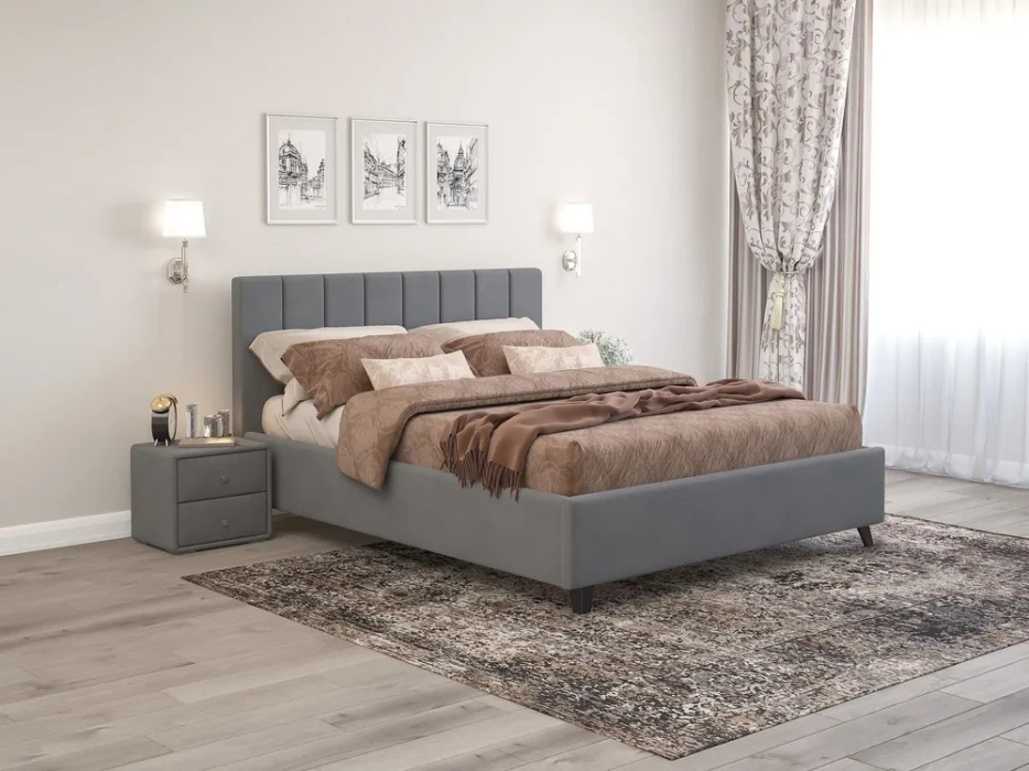 Мягкая кровать, Кровать Оливия (180*200), ткань рогожка bahama grey