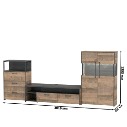 Тумба для аппаратуры с комодом с тремя ящиками и с комодом с подсветкой Трувор