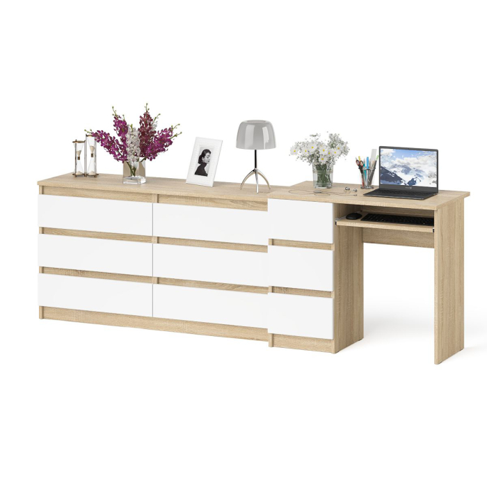 Компьютерные столы, Широкий комод Мори МК1380.6 и стол компьютерный МС-6 три ящика слева