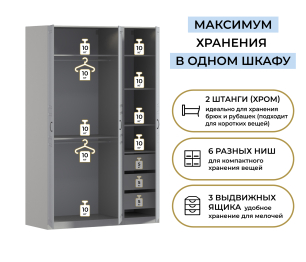 Шкаф трехдверный Макс 1500 мм, вариант №2 (ЛДСП/МДФ)