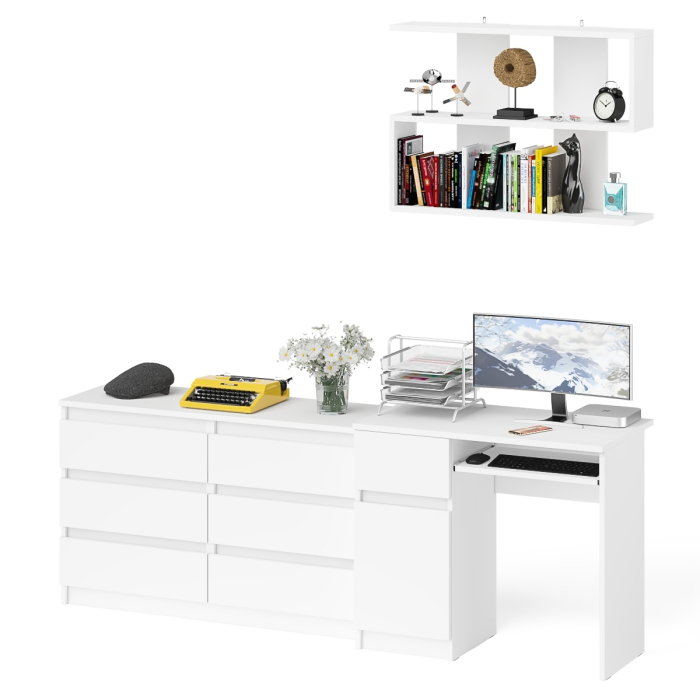 Прямые компьютерные столы, Большой комод на 6-ть ящиков Мори с компьютерным столом МС-1 левый и полка открытая на 900