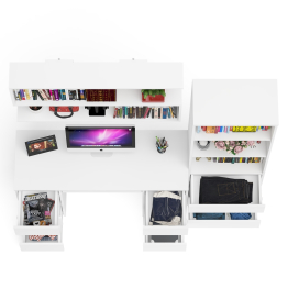 Рабочее место Мори из стола двухтумбового МС-2 с навесной полкой и стеллажом