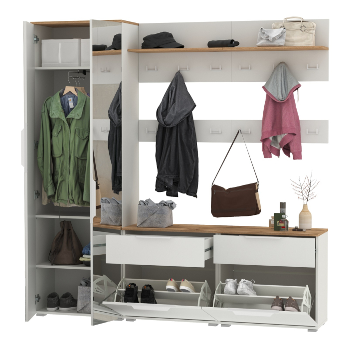 Прихожие, Шкаф для верхней одежды двери зеркало с обувницами и вешалками Октава