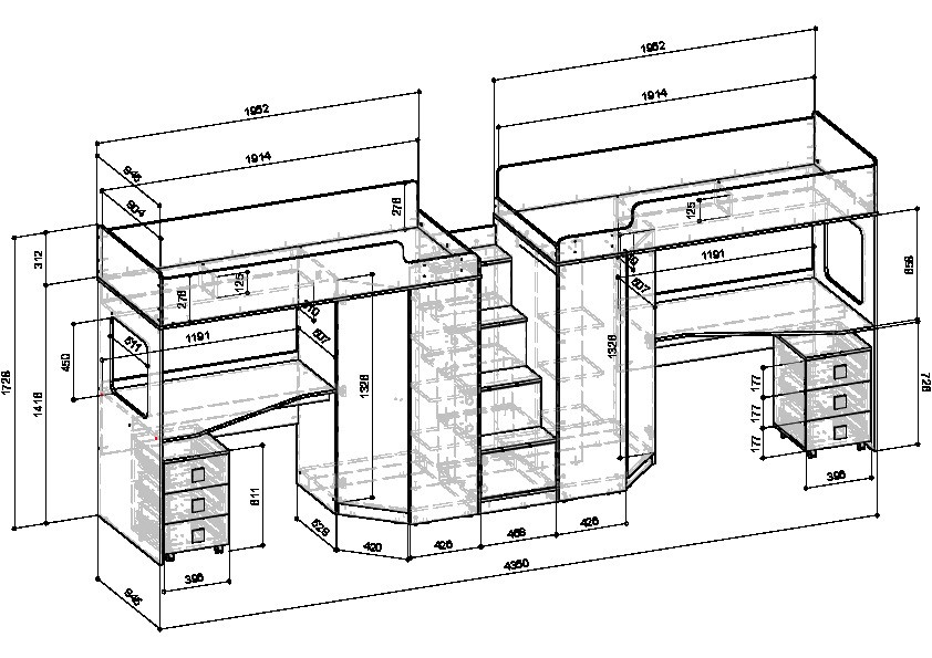 Кровати-чердаки, Кровать-чердак с угловым шкафом и столешницей Ridgimmi 11.3