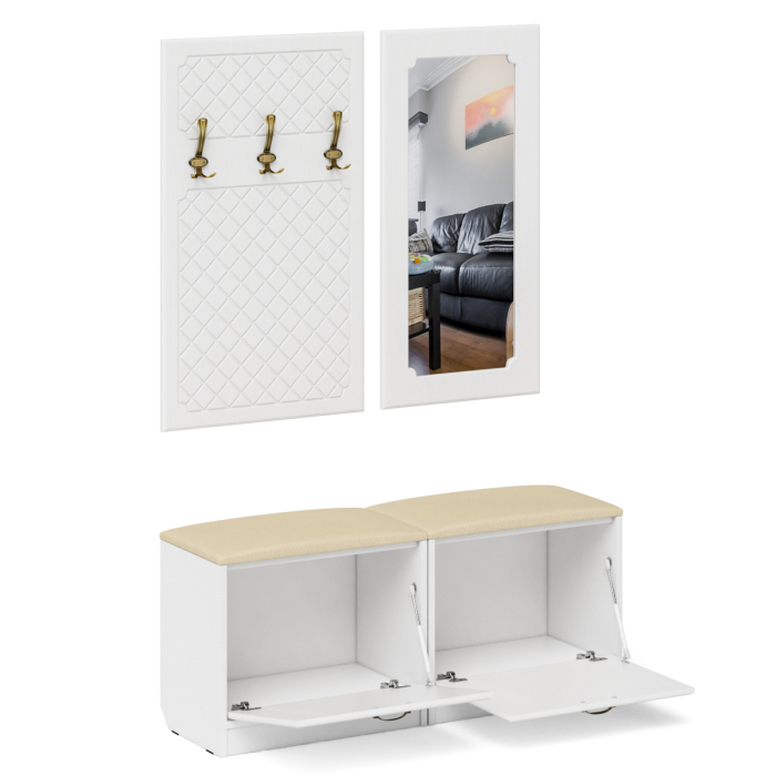 Прихожие, Две обувницы с сиденьем зеркалом и вешалкой П-6 МДФ фрезеровка ромб