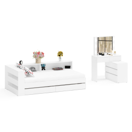 Столик косметический с лампочками 110 и Ксения 900 односпальная кровать с ящиками и прикроватным блоком