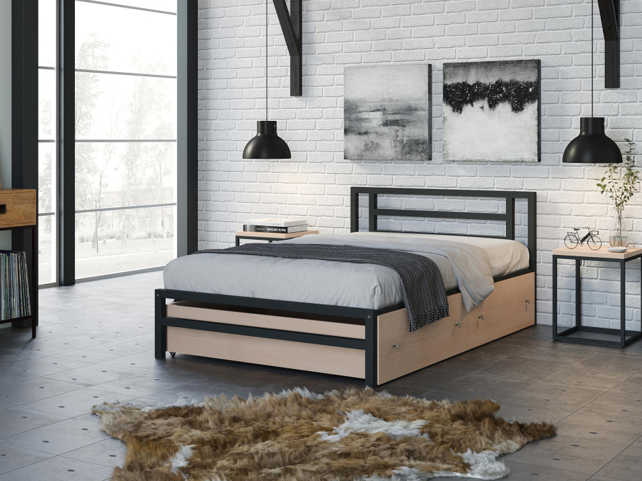 Кровати 120 см, Односпальная кровать Титан 120 ящики дуб молочный