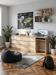 Большой комод на 6-ть ящиков Мори с компьютерным столом МС-1 левый и полка открытая на 900