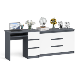 Тумба-комод МК1200 3 ящика и дверки и Мори компьютерный стол МС-6 три ящика справа