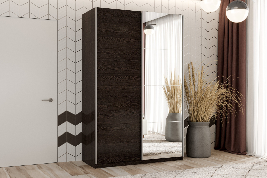 Шкафы-купе 2-х дверные, Шкаф-купе Smart 1222 2х дверный (фасады ЛДСП,зеркало) профиль серебро