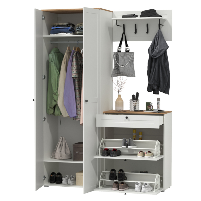 Прихожие, Шкаф 2-х дверный с обувницей и вешалкой для одежды с полкой Остин