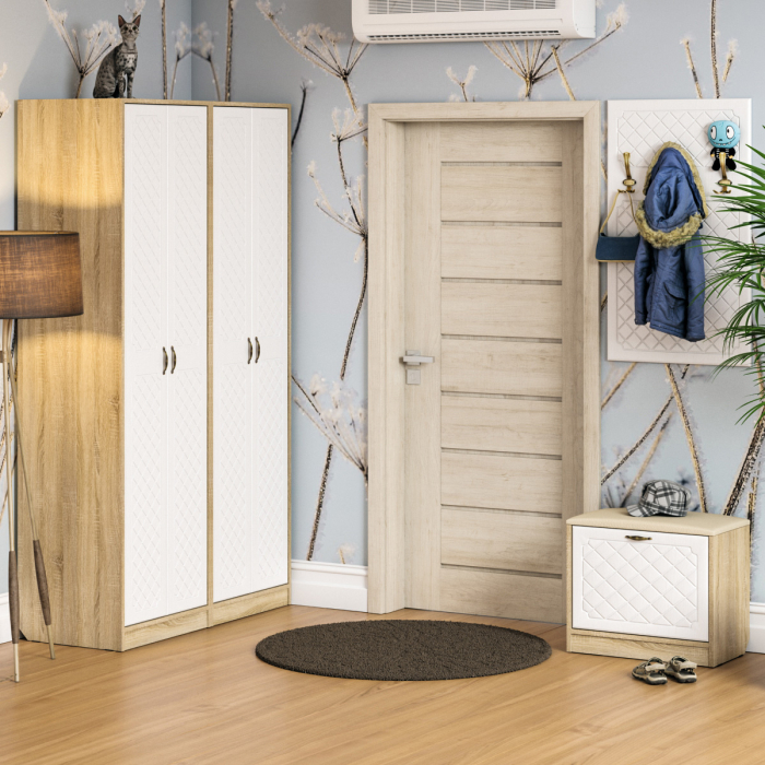 Прихожие, Обувница с мягким сиденьем с вешалкой для одежды П-6 МДФ фрезеровка ромб