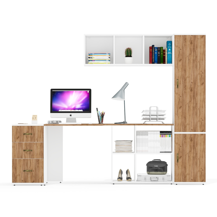 Домашние кабинеты, Мебель для домашнего кабинета Лидер-8 из стола с полкой для книг и тумбы 3.16 с бельевым пеналом