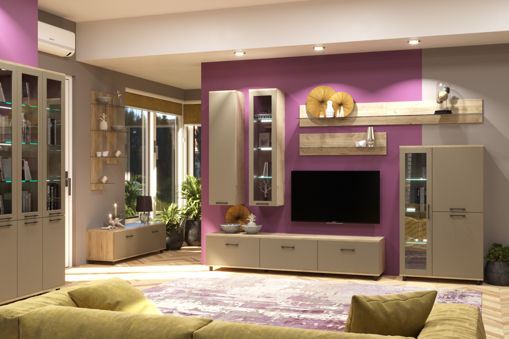 Стенки для гостиной, Модульная гостиная Грейс композиция 8  Гикори Джексон Светлый