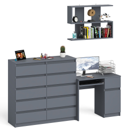 Стол компьютерный Мори МС-1 правый с комодом на 10-ть ящиков и навесной полкой 900