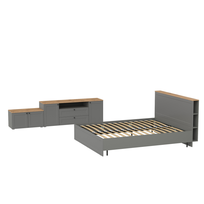 Спальные гарнитуры, Спальный гарнитур Остин из кровати 1600 с ортопедом с тумбой для ТВ и тумбой с дверками