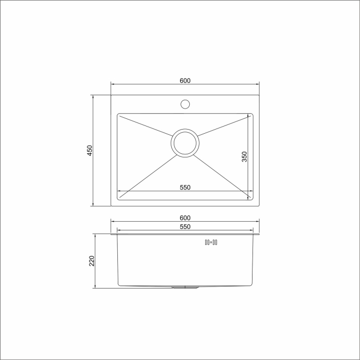 Кухонные мойки, Мойка настол.монтаж 60х45 (3,0) вып 3 1/2  MIXLINE PRO 22см с сифоном (черный графит)
