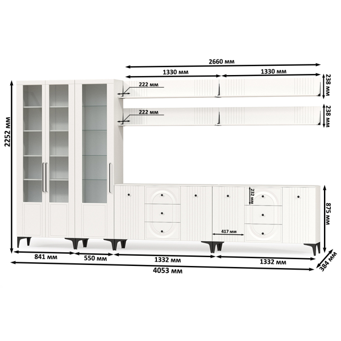 Стенки для гостиной, Белая гостиная Валенсия № 125