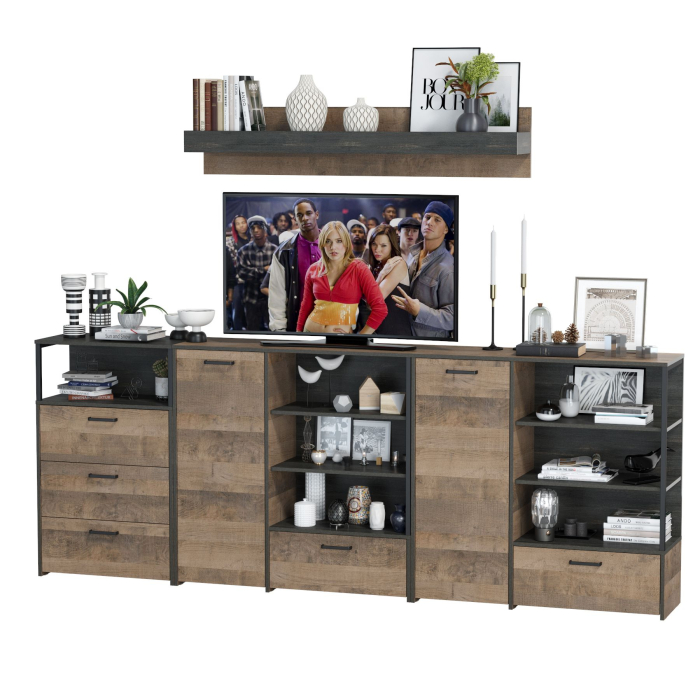 Стенки для гостиной, Два комода с дверкой и ящиком с навесной полкой и комодом с тремя ящикамиТрувор