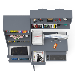 Рабочее место из стола компьютерного МС-1 левый со стеллажоми и настенной полкой Мори