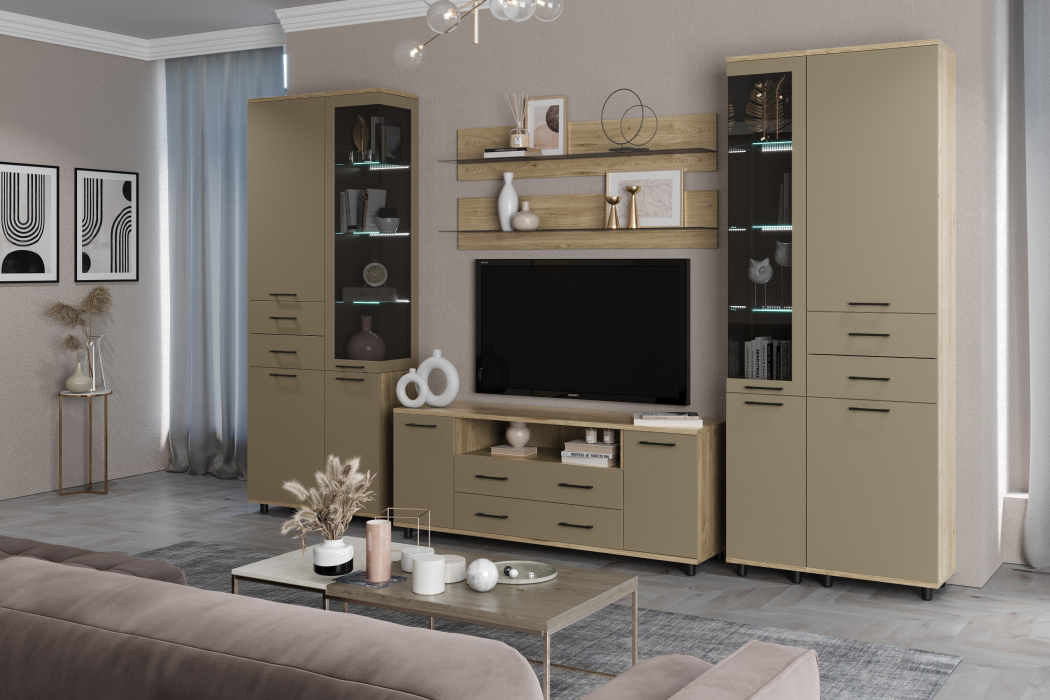 Стенки для гостиной, Модульная гостиная Грейс композиция 12  Гикори Джексон Светлый