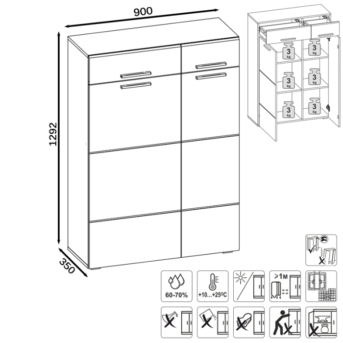 Комоды, Комод Лайн 13.121 дуб крафт серый/белый глянец