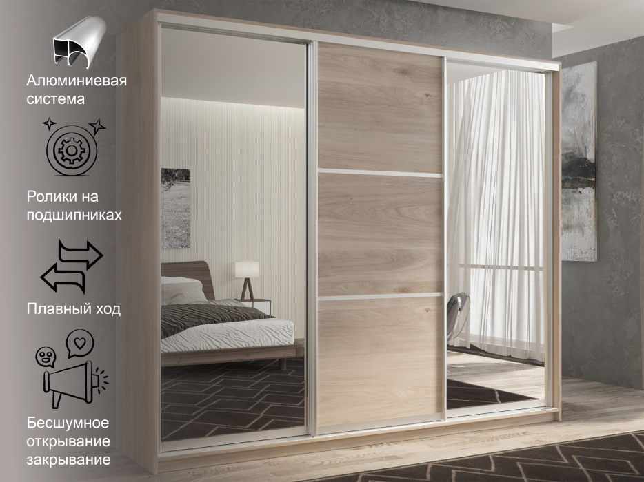 Шкафы-купе 3-х дверные, Шкаф-купе 3х дверный Кааппи 3 210х45