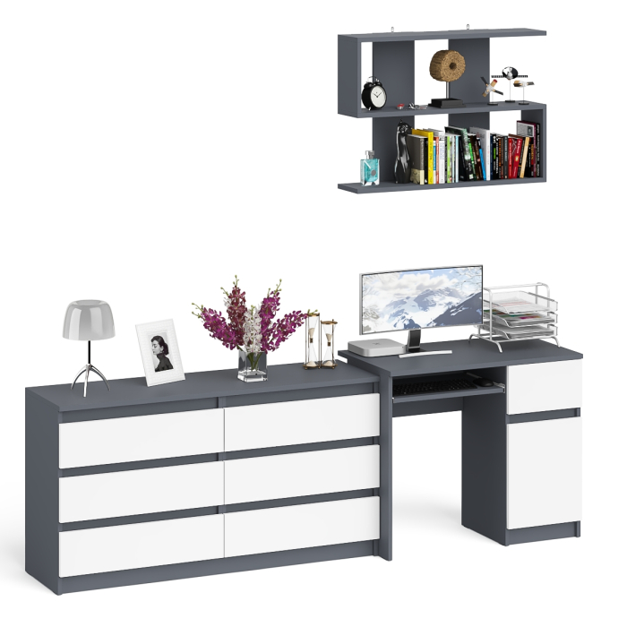 Домашние кабинеты, Комод шесть ящиков Мори МК1380.6 со столом с ящиком и дверкой справа и полка