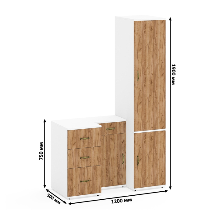 Домашние кабинеты, Тумбы две с ящиками и дверкой и глубокий пенал Лидер-8 23Б