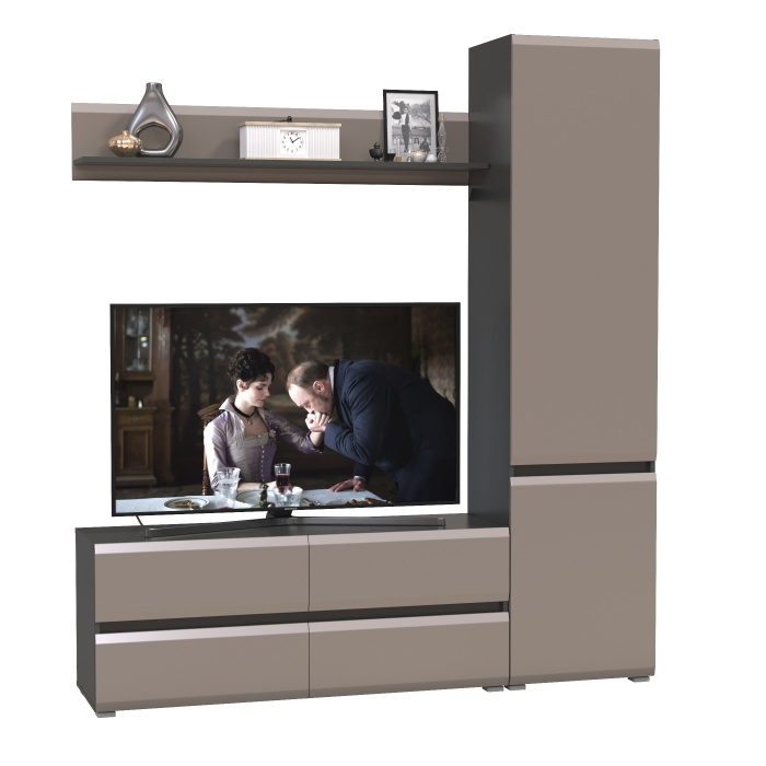 Стенки для гостиной, Широкий шкаф-пенал Сидней с полочкой и ТВ-тумбой