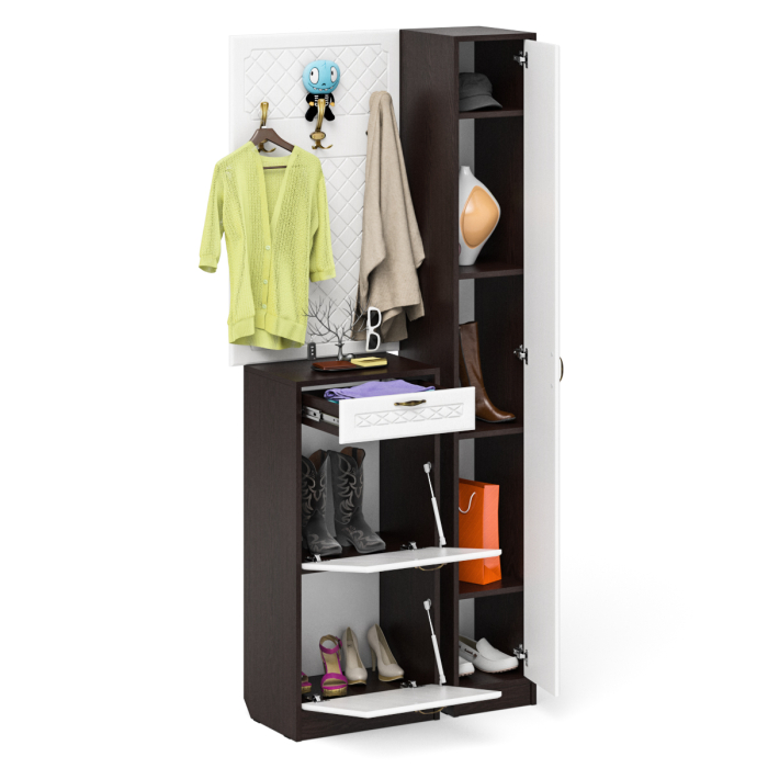 Прихожие, Тумба для обуви высокая с вешалкой и пеналом П-6 № 24 МДФ фрезеровка ромб