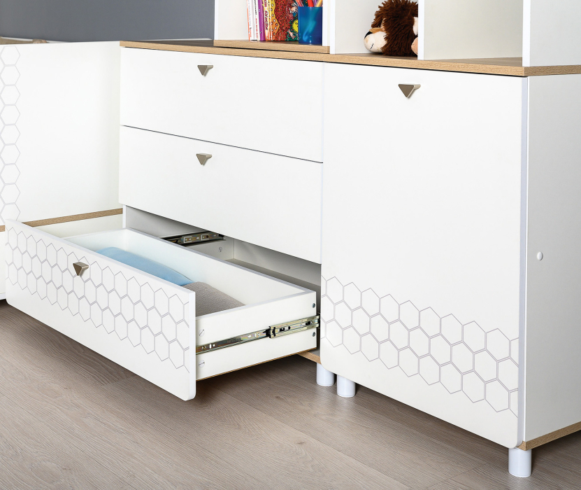 Детские комнаты, Стеллаж с комодом на три ящика Эйп