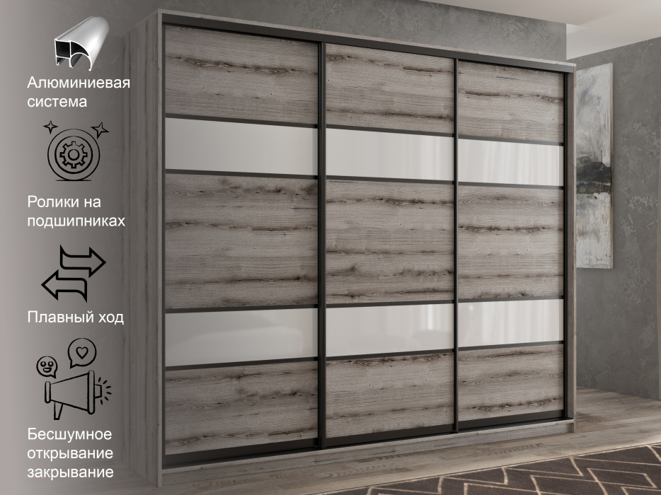 Шкафы-купе 3-х дверные, Шкаф-купе 3х дверный Кааппи 8 210х60