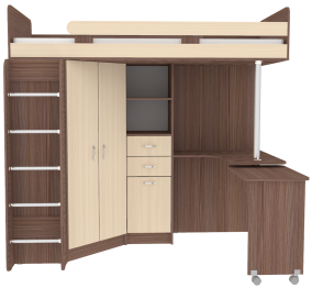 Кровать чердак Юниор 3 с металлической лестницей, Бодего Темный