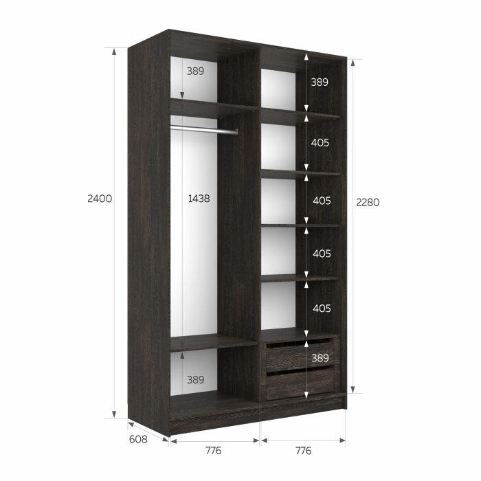 Шкафы-купе 2-х дверные, Шкаф-купе Эста Стекло черно+Стекло черное 160х66х240