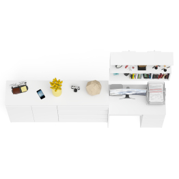 Тумба-комод с дверками и ящиками на 1600 со столом с тумбой и ящиком справа и навсеной полкой Мори