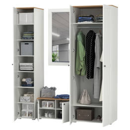 Шкаф 2-х дверный с тумбой и зеркалом и пеналом для прихожей Остин