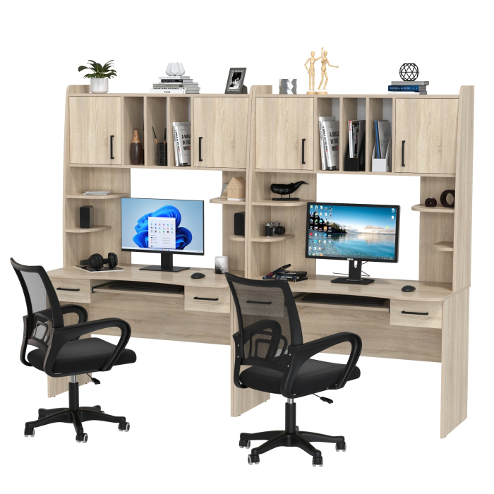 Прямые компьютерные столы, Два рабочих стола Бета и два кресла 103 чёрных