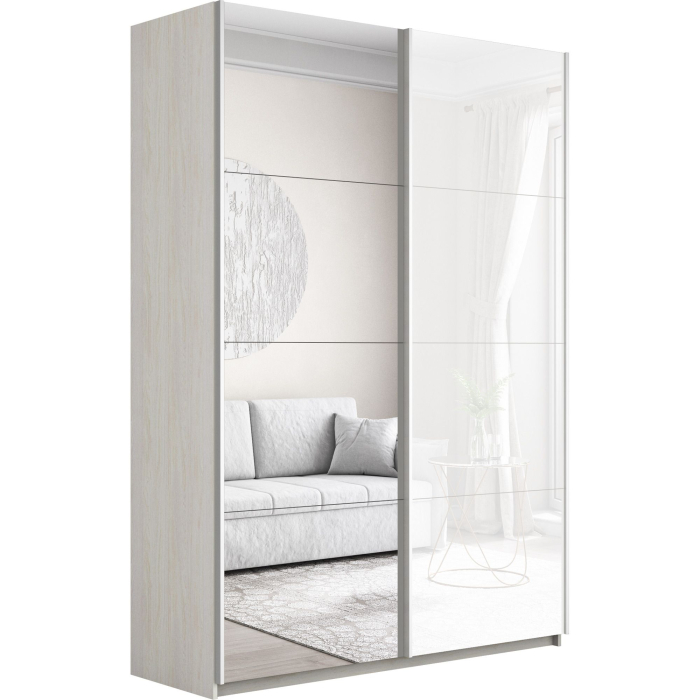 Шкафы-купе 2-х дверные, Шкаф-купе Прайм 2-х дверный Зеркало/Стекло белое/Доводчики 120х57х230