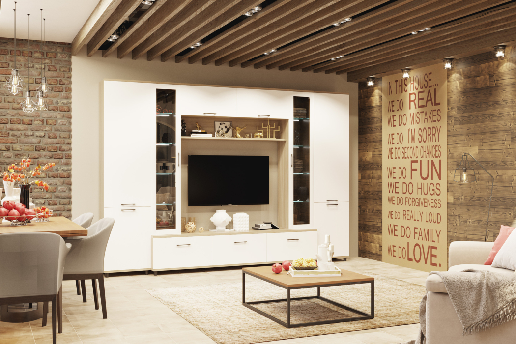 Стенки для гостиной, Модульная гостиная Грейс композиция 9  Ясень Асахи