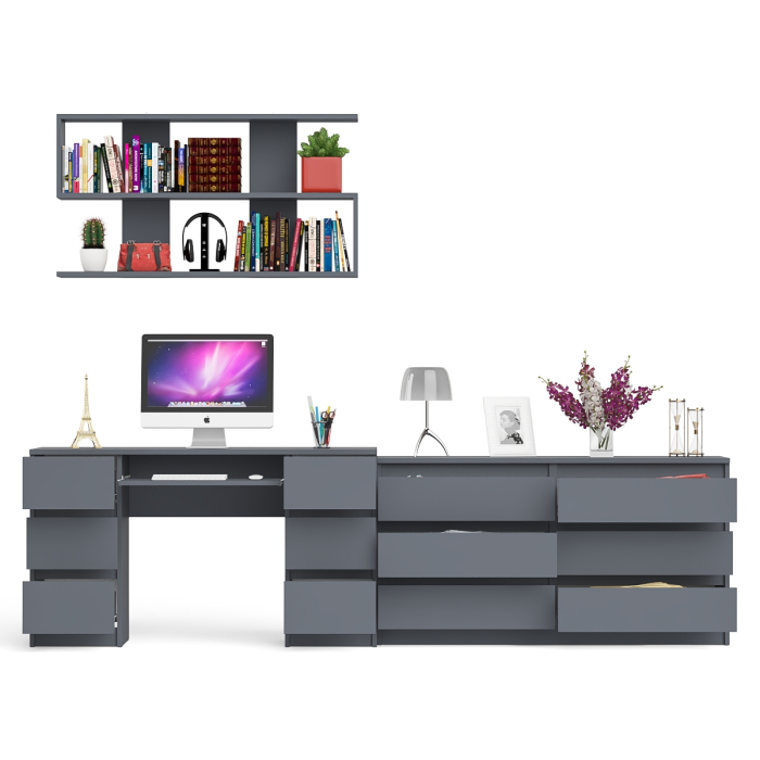 Домашние кабинеты, Стол компьютерный ящики слева и справа Мори МС-2 с комодом и полкой навесной
