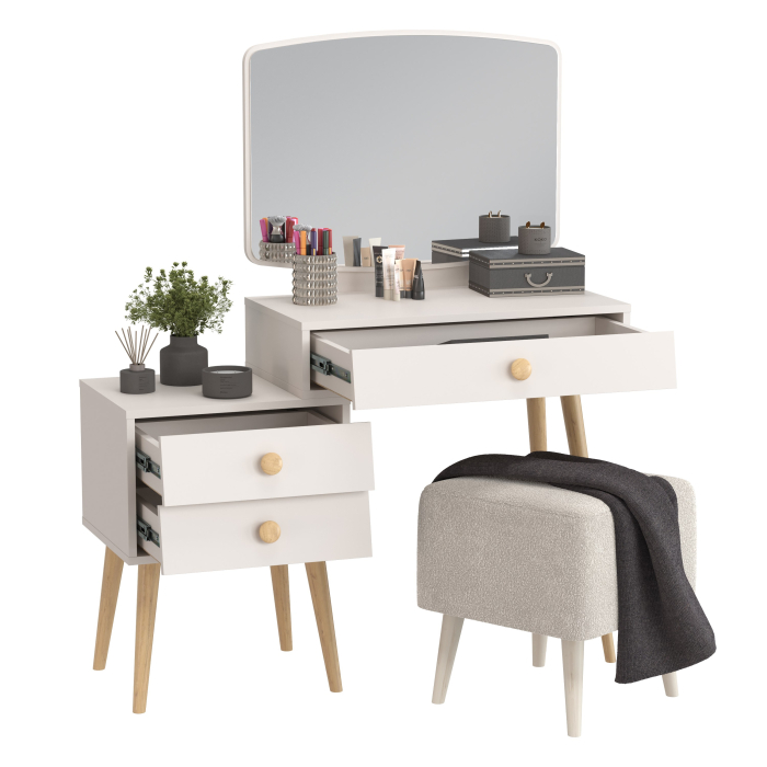 С зеркалом, Пуфик на ножках Куби и трюмо для спальни Афина