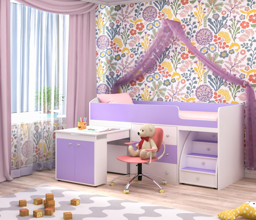 Кровати-чердаки, Кровать чердак Малыш 1600х700 Белое дерево