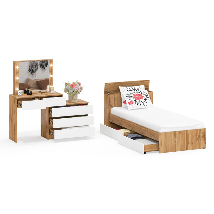 Спальные гарнитуры, Стол косметический с подсветкой 110 с кроватью с выдвижными ящиками Ксения 900